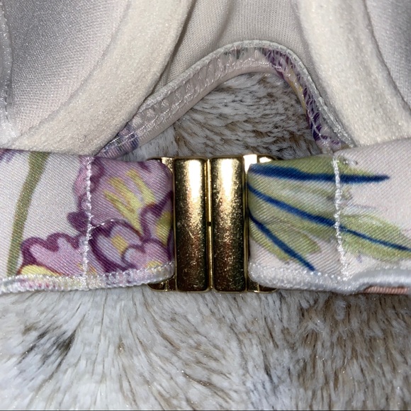COPY - HM FLORAL BALCONETTE BIKINI BRA TOP in WHITE w/ PURPLE GREEN & GOLD HARD… - Picture 4 of 5